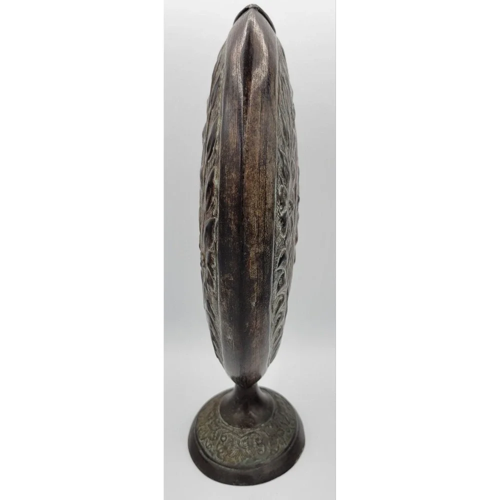 Rustic Medallion Oversized Round Metal Embossed Pedestal Vase 14.5x12.75x3 Brown